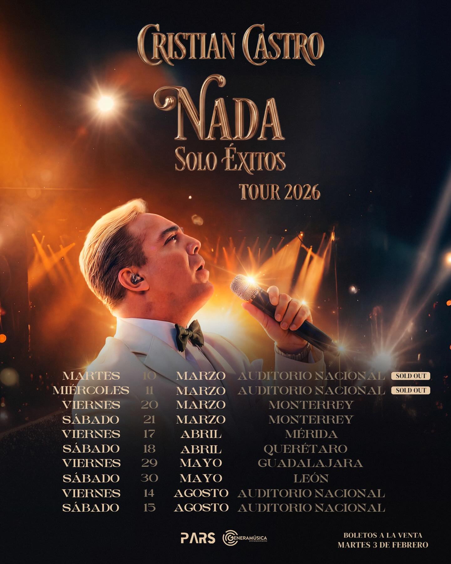Cristian Castro Nada Solo Exitos Tour Poster 2026–2027